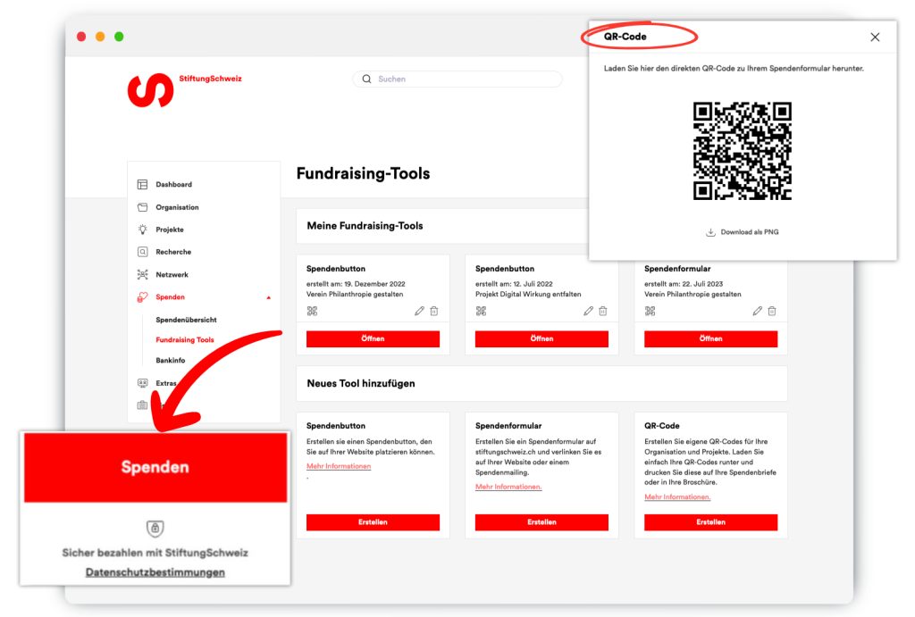 Online Spenden-Tool Nummer 2: Spendenbutton und QR-Code.